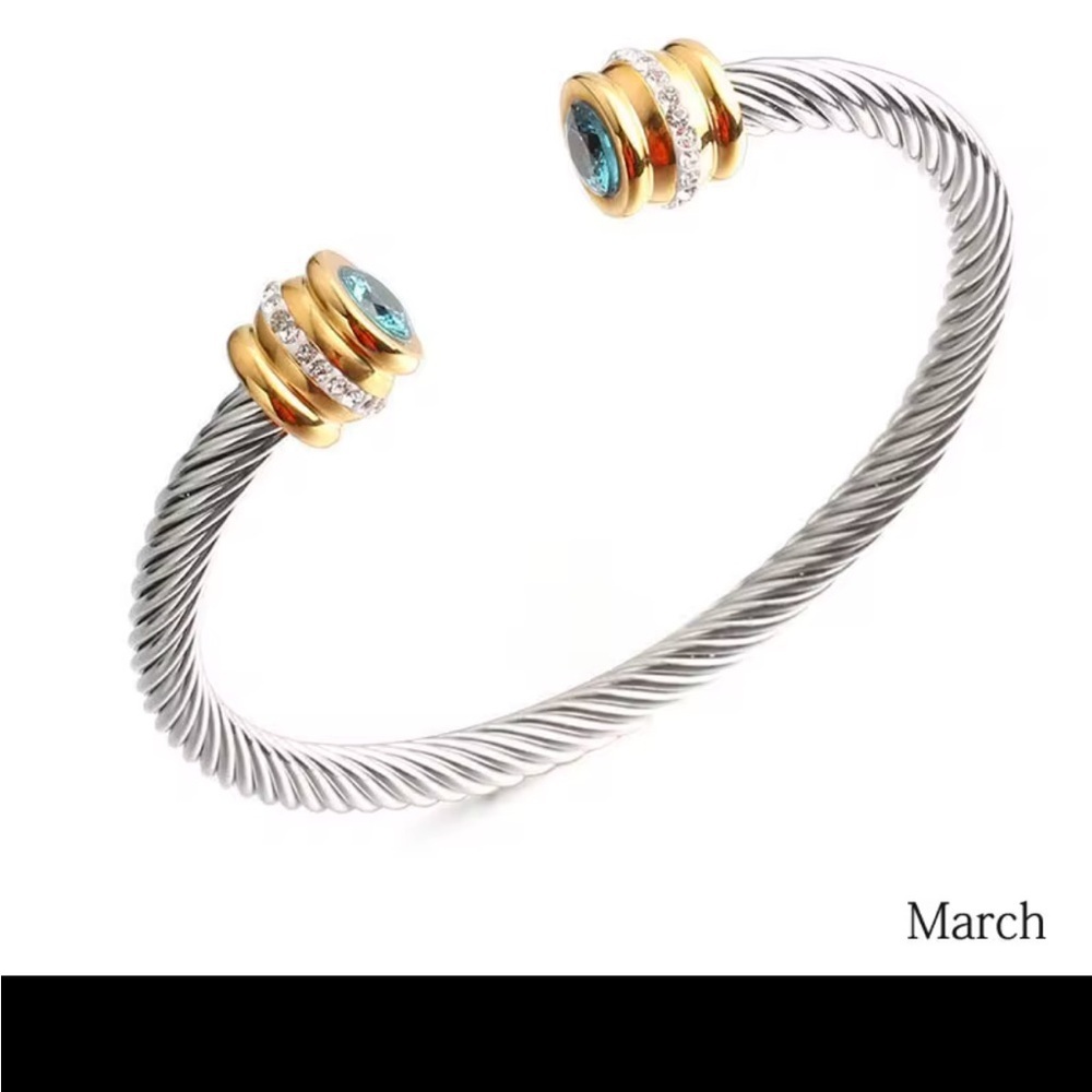 Stainless steel 12 month Birthstone Expandable Wire Cable Bangle bracelet - Picture 9 of 12